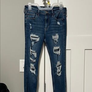 Hollister Women’s Dark Blue Distressed Skinny Jeans